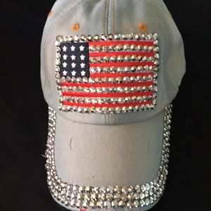 NEW bedazzled patriotic camp cap, faded blue